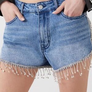NWT Forever 21 rhinestone fringe denim shorts size 31